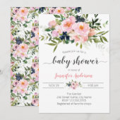 Roze en Blauwe Bloemen Baby shower Kaart (Voorkant / Achterkant)