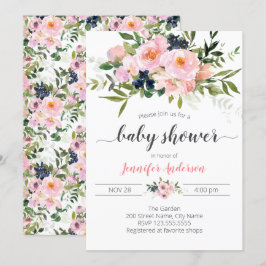 Roze en Blauwe Bloemen Baby shower Kaart