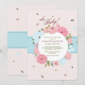 Roze en Blauwe Bloemen Baby shower Kaart (Voorkant / Achterkant)