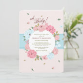 Roze en Blauwe Bloemen Baby shower Kaart (Staand voorkant)