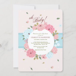Roze en Blauwe Bloemen Baby shower Kaart