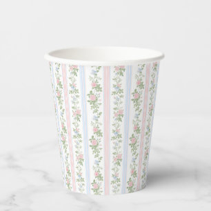 Roze en Blauwe Bloemen Baby shower Papieren Bekers