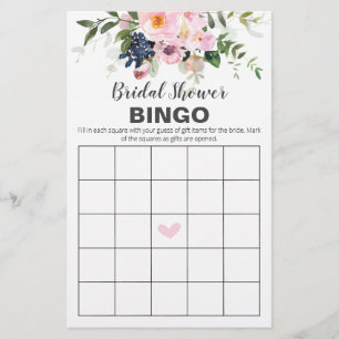 Roze en blauwe bloemen Bingo kaart voor bruidsfees