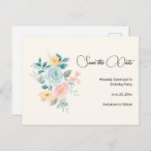 Roze en blauwe bloemen - Birthday Save the Date Uitnodiging Briefkaart (Voorkant / Achterkant)