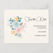 Roze en blauwe bloemen - Birthday Save the Date Uitnodiging Briefkaart (Voorkant)
