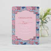 Roze en Blauwe Bloemen Bloem Print Meisje Verjaard Kaart (Staand voorkant)