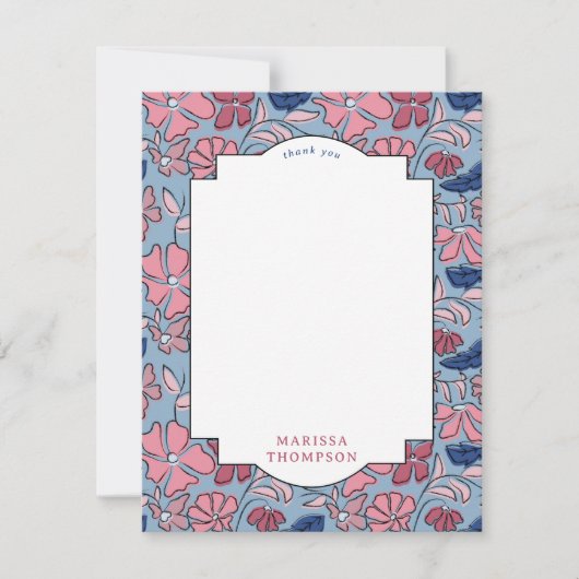 Roze en Blauwe Bloemen Blok Print Boy Verjaardag Bedankkaart (Voorkant)