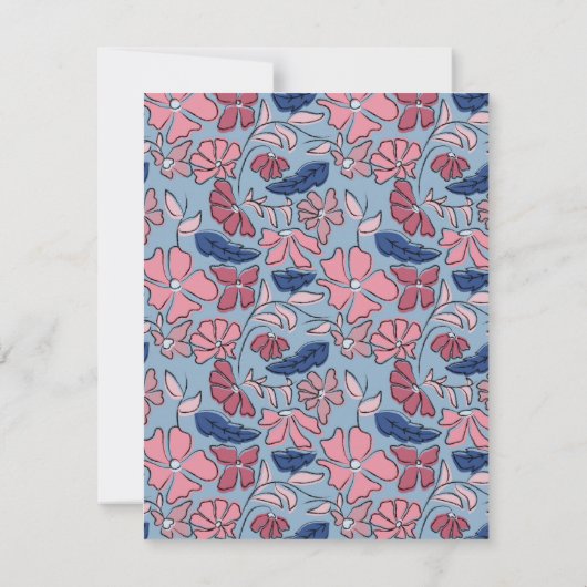 Roze en Blauwe Bloemen Blok Print Boy Verjaardag Bedankkaart (Achterkant)