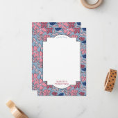 Roze en Blauwe Bloemen Blok Print Boy Verjaardag Notitiekaartje (Voorkant / Achterkant in situ)