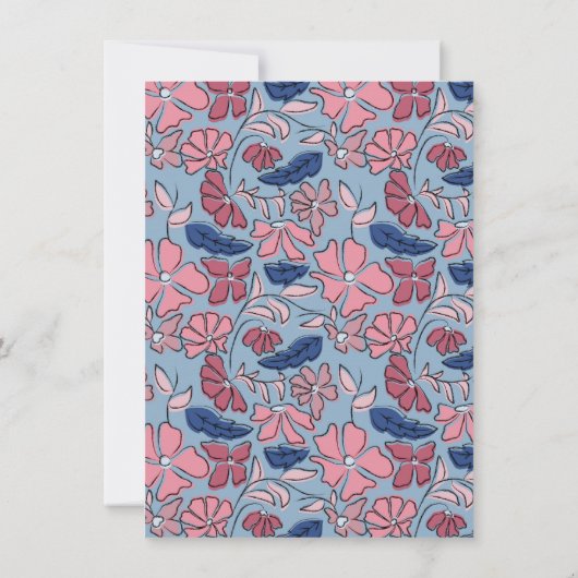 Roze en Blauwe Bloemen Blok Print Boy Verjaardag Notitiekaartje (Achterkant)