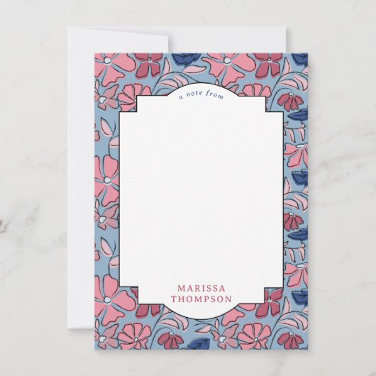 Roze en Blauwe Bloemen Blok Print Boy Verjaardag Notitiekaartje (Voorkant)