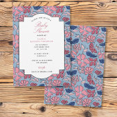 Roze en Blauwe Bloemen Blok Print Meisje Baby show Kaart