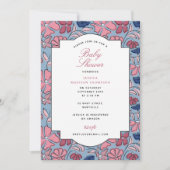 Roze en Blauwe Bloemen Blok Print Meisje Baby show Kaart (Voorkant)