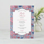 Roze en Blauwe Bloemen Blok Print Meisje Baby show Kaart (Staand voorkant)