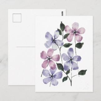 Roze en Blauwe Bloemen Briefkaart