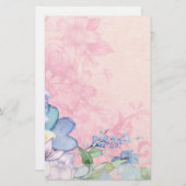  roze en blauwe bloemen briefpapier (Voorkant / Achterkant)