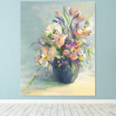 Roze en blauwe bloemen - Canvas Print (Insitu (Houten vloer))