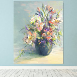 Roze en blauwe bloemen - Canvas Print