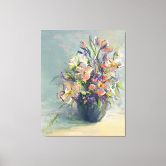 Roze en blauwe bloemen - Canvas Print (Voorkant)