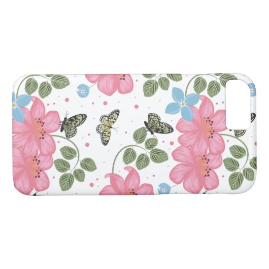  roze en blauwe bloemen Case-Mate iPhone case (Achterkant (Horizontaal))