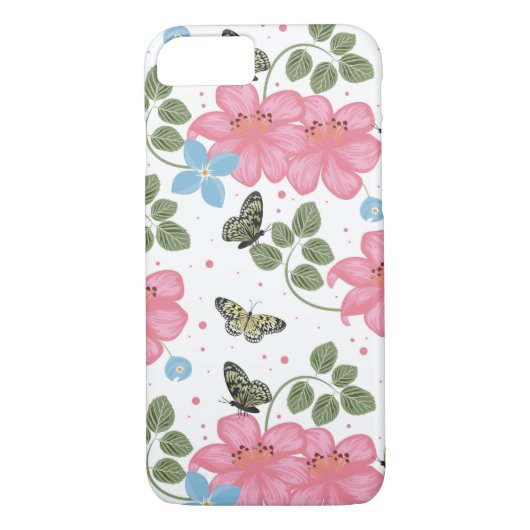 roze en blauwe bloemen Case-Mate iPhone case (Achterkant)