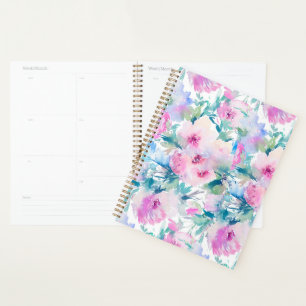 Roze en blauwe bloemen collage patroon notitieboek