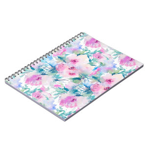 Roze en blauwe bloemen collagepatroon notitieboek