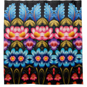 Roze en blauwe bloemen douchegordijn (Voorkant)