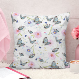 roze en blauwe Bloemen en vlinder patroon Kussen