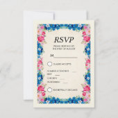 Roze en Blauwe Bloemen Fancy Elegant RSVP Kaart (Voorkant)