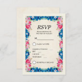 Roze en Blauwe Bloemen Fancy Elegant RSVP Kaart (Voorkant / Achterkant)