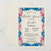 Roze en Blauwe Bloemen Fancy Elegant Vrijgezellenf Kaart (Voorkant / Achterkant)