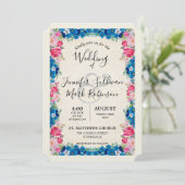 Roze en Blauwe Bloemen Fancy Elegant Wedding Kaart (Staand voorkant)