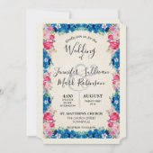 Roze en Blauwe Bloemen Fancy Elegant Wedding Kaart (Voorkant)