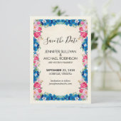 Roze en Blauwe Bloemen Fancy Elegant Wedding Save The Date (Staand voorkant)