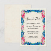 Roze en Blauwe Bloemen Fancy Elegant Wedding Save The Date (Voorkant / Achterkant)