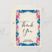 Roze en blauwe bloemen Fancy Lijst Weddenschap Bedankkaart (Voorkant / Achterkant)