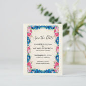 Roze en Blauwe Bloemen Fancy Weddenschap sparen de Briefkaart (Staand voorkant)