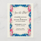 Roze en Blauwe Bloemen Fancy Weddenschap sparen de Briefkaart (Voorkant)