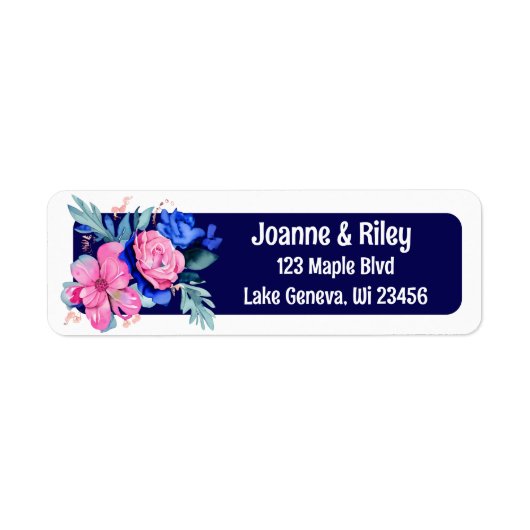  roze en blauwe bloemen gepersonaliseerd etiket (Voorkant)