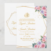 Roze en Blauwe Bloemen Goud Islamitische Moslim Hu Kaart (Voorkant / Achterkant)