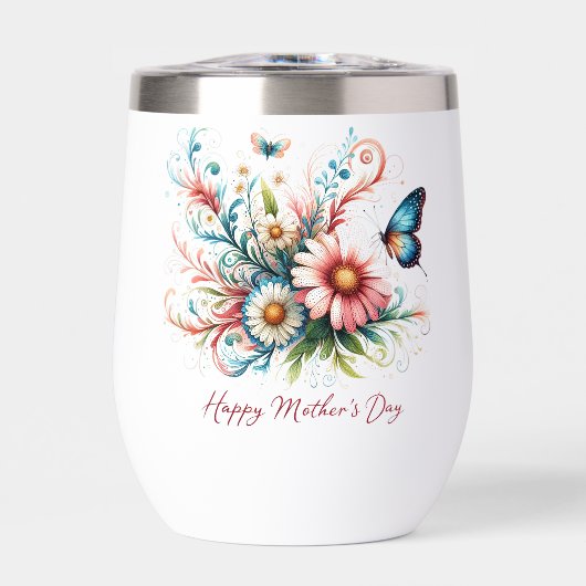 Roze en blauwe bloemen Happy Moederdag (Voorkant)