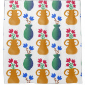 Roze en blauwe bloemen in potten douchegordijn (Voorkant)