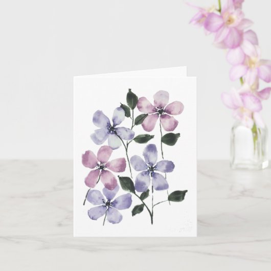 Roze en Blauwe Bloemen Kaart (Orchidee)