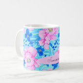 Roze en blauwe bloemen koffiemok (Voorkant links)