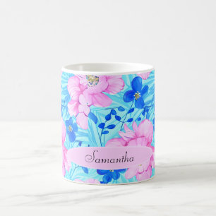 Roze en blauwe bloemen koffiemok