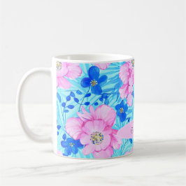 Roze en blauwe bloemen koffiemok