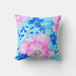 Roze en blauwe bloemen kussen