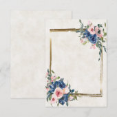 Roze en blauwe bloemen met gouden lijst  kaart (Voorkant / Achterkant)