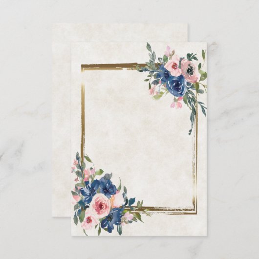 Roze en blauwe bloemen met gouden lijst kaart (Voorkant / Achterkant)